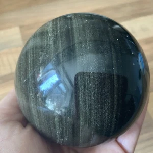 Crystal Lrg Gold Sheen Banded Black Obsidian Sphere 529g Circ.25cm Dia.78.5mm BN - Picture 1 of 8