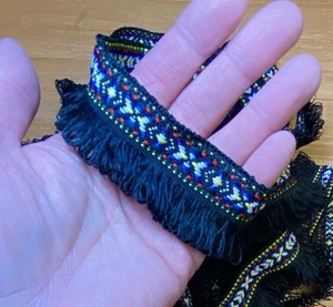 Black Aztec Style Woven Loop Fringe, Sewing Trim, Southwestern, 5 yards 14" - Picture 1 of 2