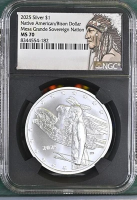 2025 MERCANTI DESIGNED  BUFFALO DOLLAR - Mesa Grande Sovereign Nation  NGC MS70 - Image 1 of 4