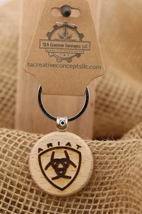 Ariat keychain / bag charm: laser engraved hardwood, equestrian cowboy gift - Picture 1 of 7