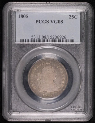 Busto drapeado cuarto de dólar 1805 P graduación profesional en muy buena condición-8 Foto 1 de 4