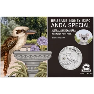 2022 ANDA Brisbane Money Show Kookaburra 1oz Silver Coin Koala Privy - Picture 1 of 4