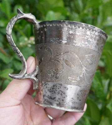Raro - Antiguo Siglo XVII Alemán 800+ Taza/Taza con Mango de Plata Fina Foto 1 de 4