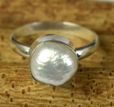 Anillo de hombre de piedras preciosas redondas naturales de 14,20 quilates/9 mm de perlas blancas del mar del Sur de Tahití Foto 1 de 4
