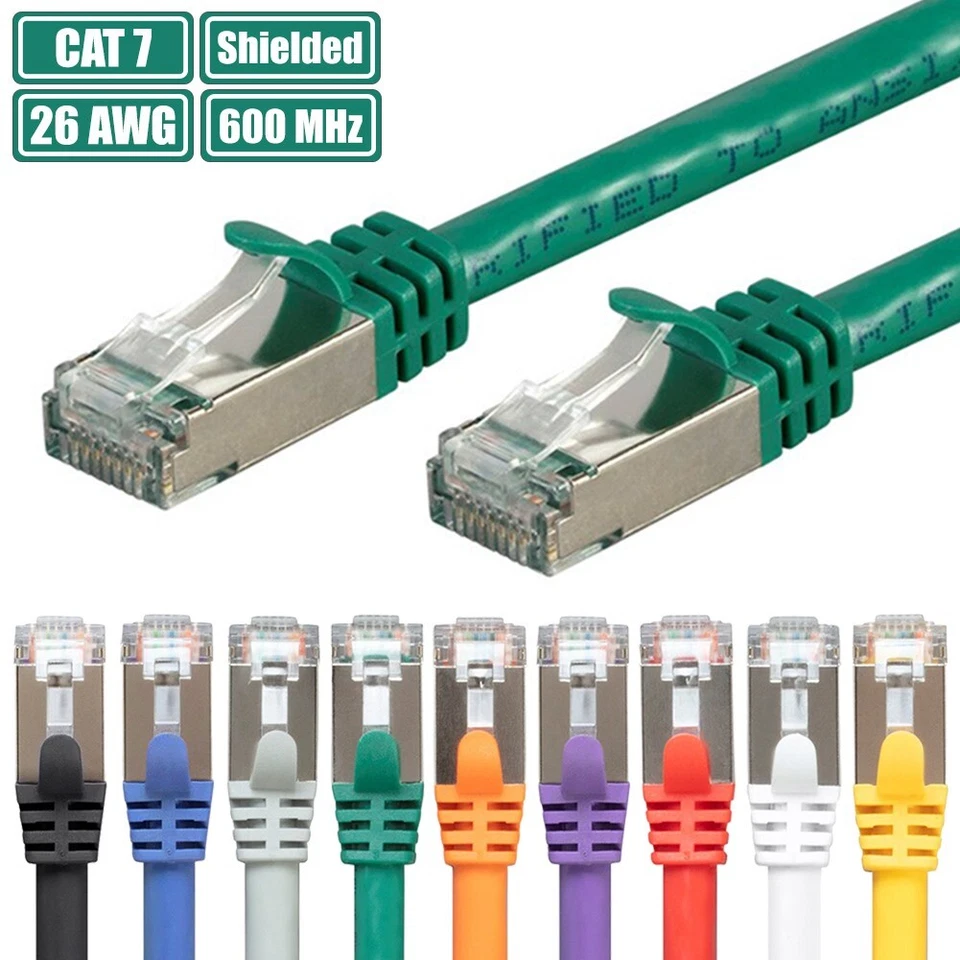 0.5FT-100FT Cat7 RJ45 Network LAN Ethernet S/FTP Shielded Cable 26AWG 600MHz LOT - Image 1 of 3