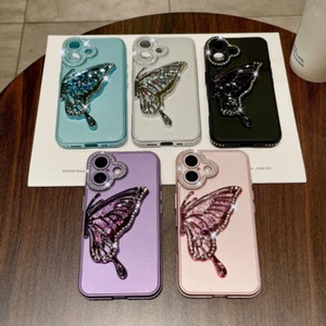 Hülle für iPhone 16 15 14 13 Pro Max 12 11 Butterfly Bling Glitzer Silikonhülle - Picture 1 of 18