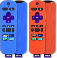 2 Pack Glow In The Dark Remote Cover Anti-Slip for Roku, Red & Blue