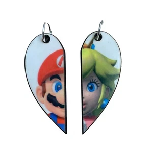 Mario Matching Heart Pendants | Mario and Princess Peach | Couple or BFF Gift - Picture 1 of 2