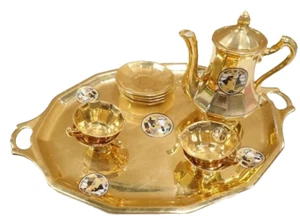Antikes Teeservice Set gold vergoldet deutsches Porzellan 10-teilig - Schlaggenwald - Bild 1 von 9