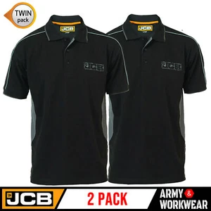 2 x JCB Polokragen T-Shirt Herren Kurzarm Poloshirt 3 Knöpfe Herren Arbeit Oberteil - Bild 1 von 3