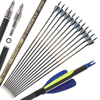 30" Archery Pure Carbon Arrows 2'' Feather SP300-600 Recurve CompoundBow Hunting - Image 1 of 4