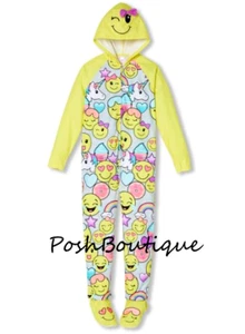 JUSTICE Pajamas Girl Donut Emoji One Piece Union Suit Pajamas 8 10 Footie Feet - Picture 1 of 5