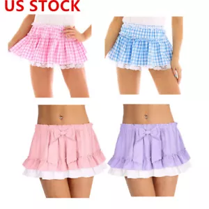 Womens Sexy Costume School girl Role Play Plaid Mini Skirt Lingerie Halloween - Picture 1 of 39