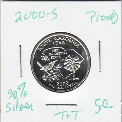 2000 S South Carolina PROOF 90% Silver STATE 1788 QUARTER George Jessamine Sweet Cover