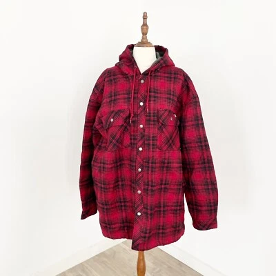 Dickies Mens Sherpa Shirt Jacket Size 2XL Lined Hooded Flannel Check Red Black - Image 1 of 4