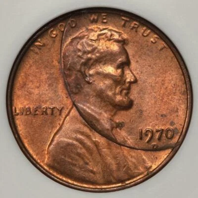1970 D NGC MS64 RB Incomplete Curved Clip Lincoln Cent Mint Error Very Rare - Image 1 of 4