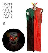 Lebensgroße Clown Figur 240 cm Sound böse Lache blinkende LED Augen Halloween