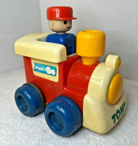 VINTAGE TOMY PUSH N GO 1991 TRAIN ENGINE PRIMARY COLORS RETIRED WORKS READ - Picture 1 of 10