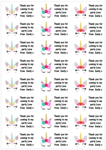Personalised 48 Unicorn Head Horn Stickers Labels Party Bag Sweet Cones ThankYou - Picture 1 of 7