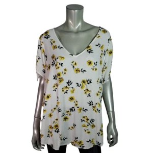 Torrid Top Plus Sz 2X Tie Sleeve Lightweight Short Sleeve Pullover Floral Yellow - Picture 1 of 6