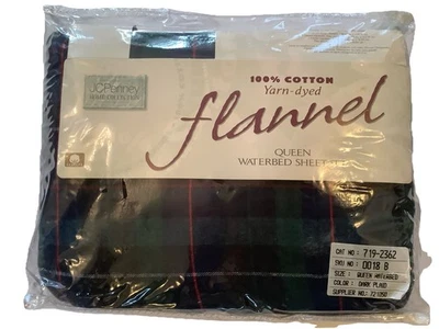 Conjunto de lençóis de flanela queen size cama de água tartan Jc Penney NOVO SEM ETIQUETAS - Imagem 1 de 3