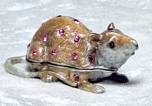 Caja de baratijas de ratón esmalte con joyas rosa caja con bisagras de 3" de largo - Imagen 1 de 14