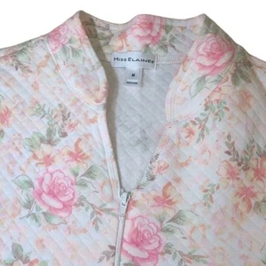 Miss Elaine Quilted House Coat Robe Woman Med Pink Floral Front Zip Cottage Nwt - Picture 1 of 10