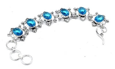Ювелирный браслет ручной работы из стерлингового серебра 925 пробы с голубым топазом швейцарский размер 7-8 дюймов - Изображение 1 из 3