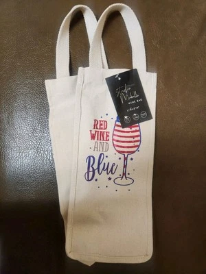 Bolsa de vino de lona. "Rojo, vino y azul."NUEVO CON ETIQUETAS. 5"x13.5"x5" Foto 1 de 4