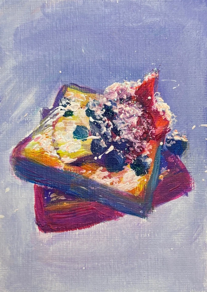 ACEO Original, Bodegón Abstracto Brindis Francés con Bayas, Arte Brillo Foto 1 de 1