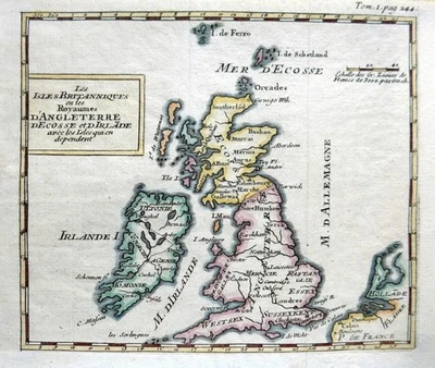 ОСТРОВНЫЕ ОСТРОВА БРИТАНИИ ДАНИЭЛЬ ДЕ ЛА ФЕЛЬ c1736 ПОДЛИННАЯ АНТИКВАРНАЯ ГРАВИРОВАННАЯ КАРТА - Изображение 1 из 4