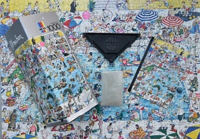 HEYE puzzle cartoon jigsaw Blachon HAPPY POOL 1000p. triangle box 8758 RARE 1987 - Image 1 of 4