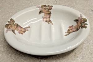 Crowne Oakes Designs New York N.Y. Made In England Porcelain Soap Dish w/Cherubs - Picture 1 of 6