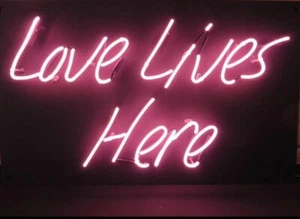 14"x9"Love Lives Here Neon Sign Light Handmade Real Glass Tube Room Wall Hanging - Picture 1 of 1