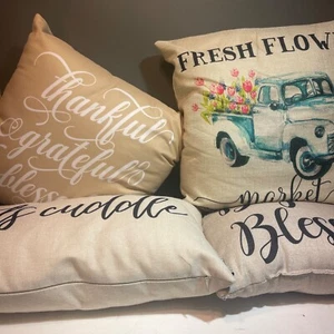 4-Printed Sayings Throw Pillows Natural Soft Style ~ Use Together or Separately - Picture 1 of 6