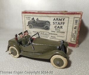 1940s Vintage Britains No. 1448 Army Staff Car w Two Officers RARE Boxed Toy