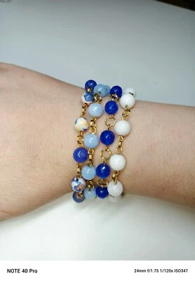 4 pulseras con cuentas - ágata blanca, ágata de fuego, angelita, ágata azul  Foto 1 de 3