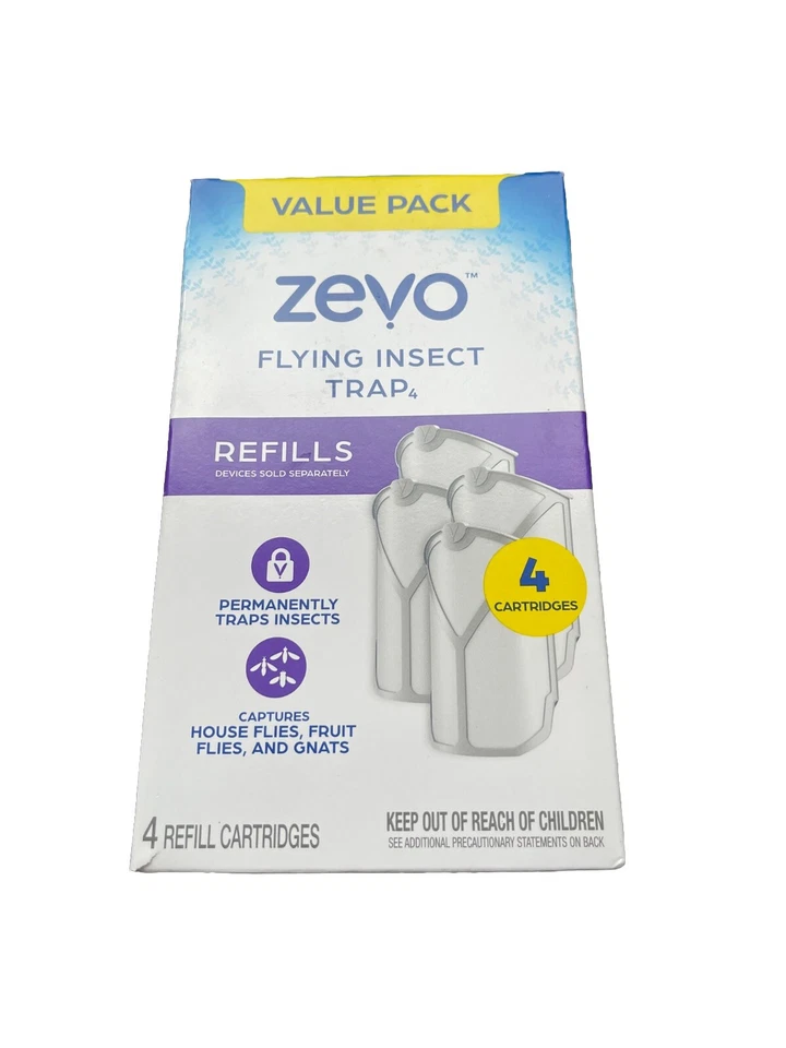 Zevo Flying Insect Trap Fly Trap 4 Refill Cartridges .