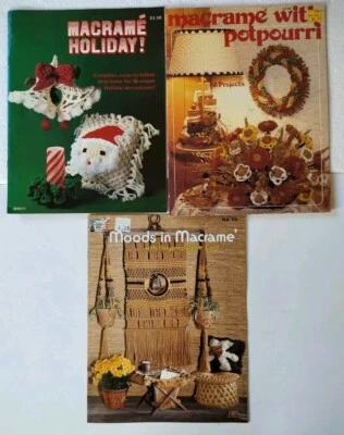 Lot of 3 Vintage 1970s Macrame Pattern Books ~ HOLIDAY, MOODS, W/ POTPOURRI - Image 1 of 2