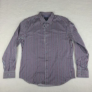 BUGATCHI Shirt Mens XL Blue Purple White Striped Classic Fit Dress Button Up - Picture 1 of 11