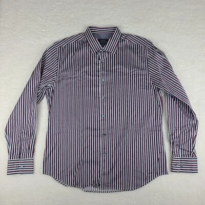 BUGATCHI Shirt Mens XL Blue Purple White Striped Classic Fit Dress Button Up - Image 1 of 4