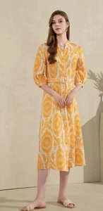 G.D.S Dress BNWT Abyss Belted Midi Yellow Linen Size XS - Picture 1 of 4