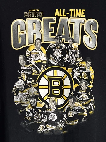 BOSTON BRUINS All-Time Greats T-Shirt NEELY ORR BERGERON ESPOSITO Sz XL Gildan Cover