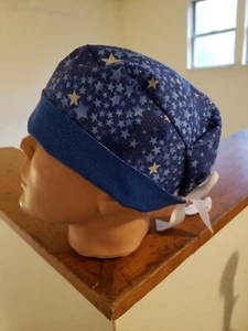 GLITTER STARS WITH GLITTER BLUE BAND pixie style surgical scrub hats - Picture 1 of 2