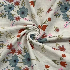 TURQUOISE FLORAL DOUBLE GAUZE COTTON DRESSMAKING FABRIC * 100% Cotton * 140cm... - Picture 1 of 1
