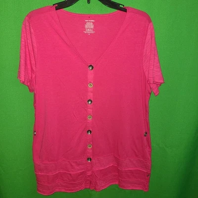 2366) Новый без ЯРЛЫКОВ неоновые BUDDHA средний розовый кнопка вверх футболка хлопок верхняя туника карманы новый  - Изображение 1 из 4
