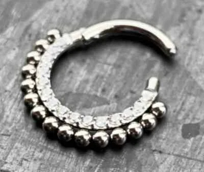 1pc Ball Line Paved Gem Hinged Segment Ring 16g Septum Clicker Surgical Steel  - Image 1 of 4