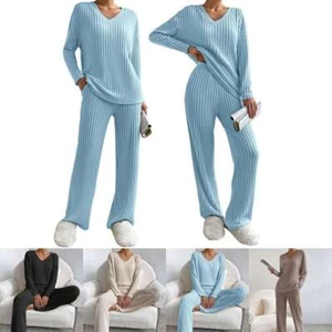 Womens Sleepwear Pajamas Set Woman Knit Sleep Nightshirt Home wear Nightwear Pj - Picture 1 of 16