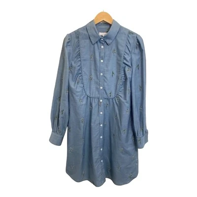 Pearl Lela Rose Women’s Large Blue Chambray Embroidered Shirt Dress Western - Image 1 of 4