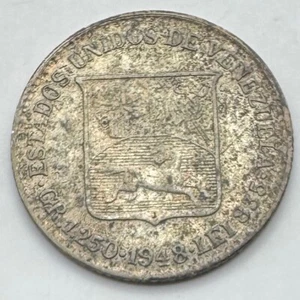 1948 Venezuela Silver (.835) 25 Centavos - Venezuelan Coin - Free Shipping - Picture 1 of 4